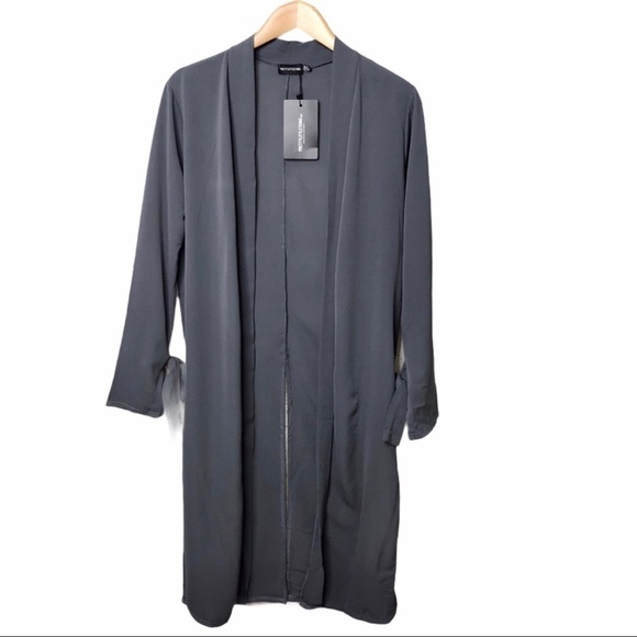 PrettyLittleThing Ana Duster Jacket Gray Size Medium Tie Sleeve Kimono - Picture 3 of 10